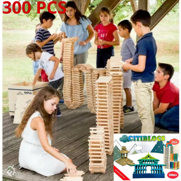 Blocs de construction en bois naturel – 300 pièces