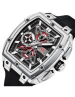 ⁦Montre Homme MINI FOCUS MF0602G Chronographe Carré – Boîtier Argenté, Bracelet Noir⁩ - الصورة ⁦2⁩