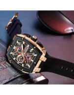 ⁦Montre Homme MINI FOCUS MF0602G Chronographe Carré – Boîtier Or Rose, Bracelet Noir⁩ - الصورة ⁦2⁩