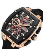 ⁦Montre Homme MINI FOCUS MF0602G Chronographe Carré – Boîtier Or Rose, Bracelet Noir⁩ - الصورة ⁦4⁩