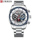 ⁦Montre Homme CURREN 8391 Chronographe – Cadran Argenté Ajouré, Lunette Bleue, Acier⁩ - الصورة ⁦2⁩
