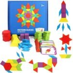 Pattern blocks Montessori en bois – 155 pièces