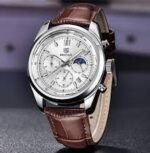 ⁦Montre Homme BENYAR 5193 Chronographe – Cadran Blanc, Cuir Marron⁩ - الصورة ⁦4⁩