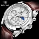 ⁦Montre Homme BENYAR 5193 Chronographe – Cadran Blanc, Cuir Marron⁩ - الصورة ⁦2⁩