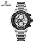 ⁦Montre Homme NAVIFORCE NF8071 Chronographe – Acier Argenté, Lunette Noire⁩ - الصورة ⁦4⁩