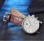 ⁦Montre Homme BENYAR 5104 Chronographe – Cadran Blanc, Boîtier Argenté, Cuir Marron⁩ - الصورة ⁦2⁩