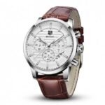⁦Montre Homme BENYAR 5104 Chronographe – Cadran Blanc, Boîtier Argenté, Cuir Marron⁩ - الصورة ⁦4⁩