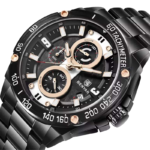 ⁦Montre Homme BENYAR 5148 Chronographe – Acier Noir et Or Rose⁩ - الصورة ⁦2⁩