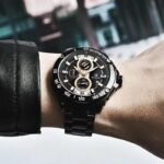 ⁦Montre Homme BENYAR 5148 Chronographe – Acier Noir et Or Rose⁩ - الصورة ⁦3⁩