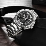 ⁦Montre Homme BENYAR 5148 Chronographe – Cadran Noir, Acier Argenté⁩ - الصورة ⁦3⁩
