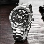 ⁦Montre Homme BENYAR 5148 Chronographe – Cadran Noir, Acier Argenté⁩ - الصورة ⁦5⁩