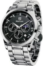 ⁦Montre Homme BENYAR 5160 Chronographe – Cadran Noir, Acier Argenté⁩ - الصورة ⁦2⁩