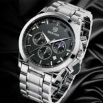 ⁦Montre Homme BENYAR 5160 Chronographe – Cadran Noir, Acier Argenté⁩ - الصورة ⁦4⁩