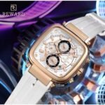 ⁦Montre Homme REWARD RD831509 Chronographe Carré – Or Rose, Cadran et Silicone Blancs⁩ - الصورة ⁦3⁩