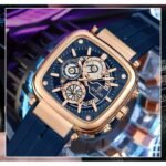 ⁦Montre Homme REWARD RD831509 Chronographe Carré – Or Rose, Cadran et Silicone Bleus⁩ - الصورة ⁦4⁩