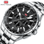 ⁦Montre Homme MINI FOCUS MF0613 Multifonction – Cadran Noir, Acier Argenté⁩ - الصورة ⁦5⁩