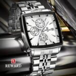 ⁦Montre Homme REWARD RD81100M Chronographe Carré – Cadran Blanc, Acier Argenté⁩ - الصورة ⁦2⁩
