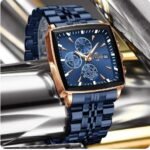 ⁦Montre Homme REWARD RD81100M Chronographe Carré – Acier Bleu, Or Rose⁩ - الصورة ⁦2⁩