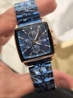 ⁦Montre Homme REWARD RD81100M Chronographe Carré – Acier Bleu, Or Rose⁩ - الصورة ⁦3⁩