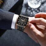 ⁦Montre Homme REWARD RD81100M Chronographe Carré – Boîtier Or Rose, Acier Noir⁩ - الصورة ⁦3⁩