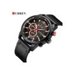 ⁦Montre Homme CURREN 8291 Chronographe – Tout Noir, Bracelet Cuir Noir⁩ - الصورة ⁦3⁩