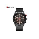 ⁦Montre Homme CURREN 8291 Chronographe – Tout Noir, Bracelet Cuir Noir⁩ - الصورة ⁦4⁩