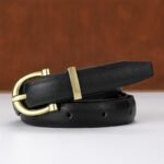 Ceinture Femme Fine – Noire, Boucle Dorée