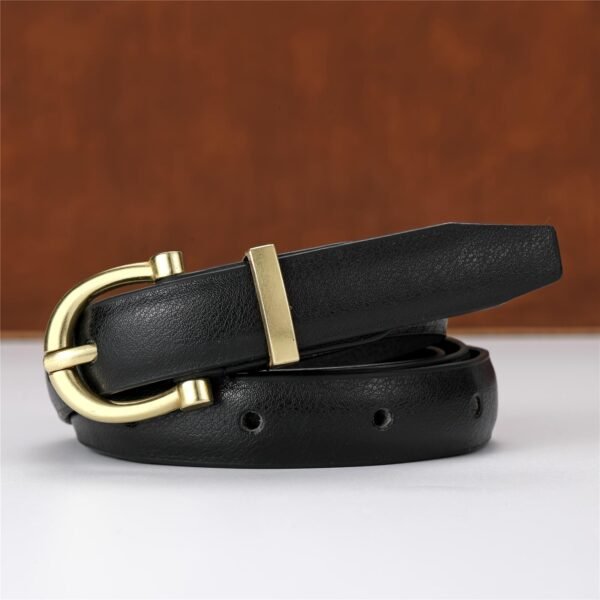 Ceinture Femme Fine – Noire, Boucle Dorée