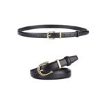 ⁦Ceinture Femme Fine – Noire, Boucle Dorée⁩ - الصورة ⁦3⁩