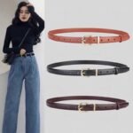 ⁦Ceinture Femme Fine – Blanche, Boucle Dorée⁩ - الصورة ⁦2⁩