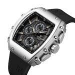 ⁦Montre Homme NAVIFORCE NF8070 Chronographe Tonneau – Argenté, Silicone Noir⁩ - الصورة ⁦3⁩