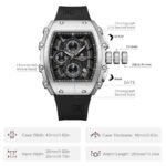 ⁦Montre Homme NAVIFORCE NF8070 Chronographe Tonneau – Argenté, Silicone Noir⁩ - الصورة ⁦4⁩