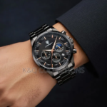 ⁦Montre Homme POEDAGAR 928 Chronographe Phase de Lune – Acier Noir⁩ - الصورة ⁦3⁩
