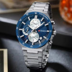 ⁦Montre Homme CURREN 8481 Chronographe – Cadran Bleu, Bracelet Acier Argenté⁩ - الصورة ⁦2⁩