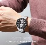 ⁦Montre Homme CURREN 8481 Chronographe – Cadran Noir, Bracelet Acier Argenté⁩ - الصورة ⁦2⁩