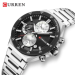 ⁦Montre Homme CURREN 8481 Chronographe – Cadran Noir, Bracelet Acier Argenté⁩ - الصورة ⁦3⁩
