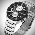 ⁦Montre Homme CURREN 8481 Chronographe – Cadran Noir, Bracelet Acier Argenté⁩ - الصورة ⁦4⁩
