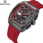 ⁦Montre Homme NAVIFORCE NF8052 Chronographe Carré – Bracelet Rouge⁩ - الصورة ⁦4⁩
