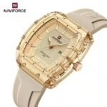 ⁦Montre Femme NAVIFORCE NF7124 Carrée – Beige et Doré⁩ - الصورة ⁦3⁩