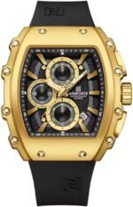 ⁦Montre Homme NAVIFORCE NF8070 Chronographe Tonneau – Doré, Silicone Noir⁩ - الصورة ⁦2⁩