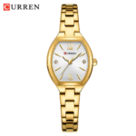 ⁦Montre Femme CURREN 9112 – Boîtier Tonneau Doré, Cadran Blanc et Chiffres Romains⁩ - الصورة ⁦2⁩