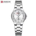 ⁦Montre Femme CURREN 9107 – Cadran Argenté Soleillé, Strass et Date, Tout Acier⁩ - الصورة ⁦3⁩