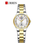 ⁦Montre Femme CURREN 9107 – Cadran Blanc, Lunette Dorée, Bracelet Bicolore Or et Argent⁩ - الصورة ⁦2⁩