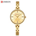 ⁦Montre Femme CURREN 9097 – Toute Dorée, Cadran Soleillé et Strass, Ultra Légère⁩ - الصورة ⁦3⁩