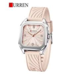 ⁦Montre Femme CURREN 9113 – Boîtier Carré Argenté, Bracelet Silicone Rose Nude⁩ - الصورة ⁦4⁩