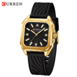 ⁦Montre Femme CURREN 9113 – Cadran Carré Noir et Doré, Bracelet Silicone Noir⁩ - الصورة ⁦4⁩