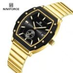 ⁦Montre Unisexe NAVIFORCE NF8068 Tonneau – Doré, Lunette Noire, Cadran Bleu Nuit⁩ - الصورة ⁦2⁩