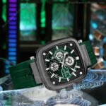 ⁦Montre Homme REWARD RD831509 Chronographe Carré – Cadran Vert, Silicone Vert⁩ - الصورة ⁦2⁩