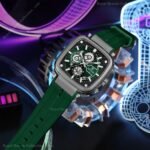 ⁦Montre Homme REWARD RD831509 Chronographe Carré – Cadran Vert, Silicone Vert⁩ - الصورة ⁦3⁩
