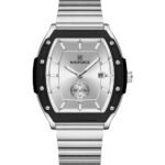 ⁦Montre Unisexe NAVIFORCE NF8068 Tonneau – Argenté, Lunette Noire⁩ - الصورة ⁦2⁩